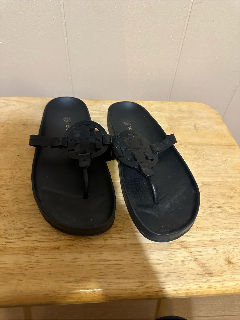 Tory Burch Black Logo Thong Sandals